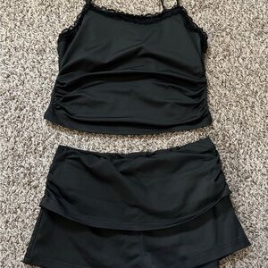 Black Tankini Set with Lace Trim | Medium
